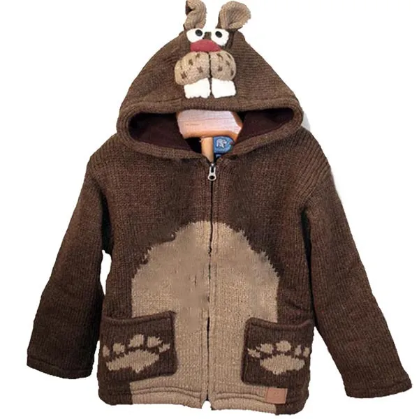 100% Wool Jacket with Zip-Off Hood for Kids, fleece lining. Handmade in Nepal.