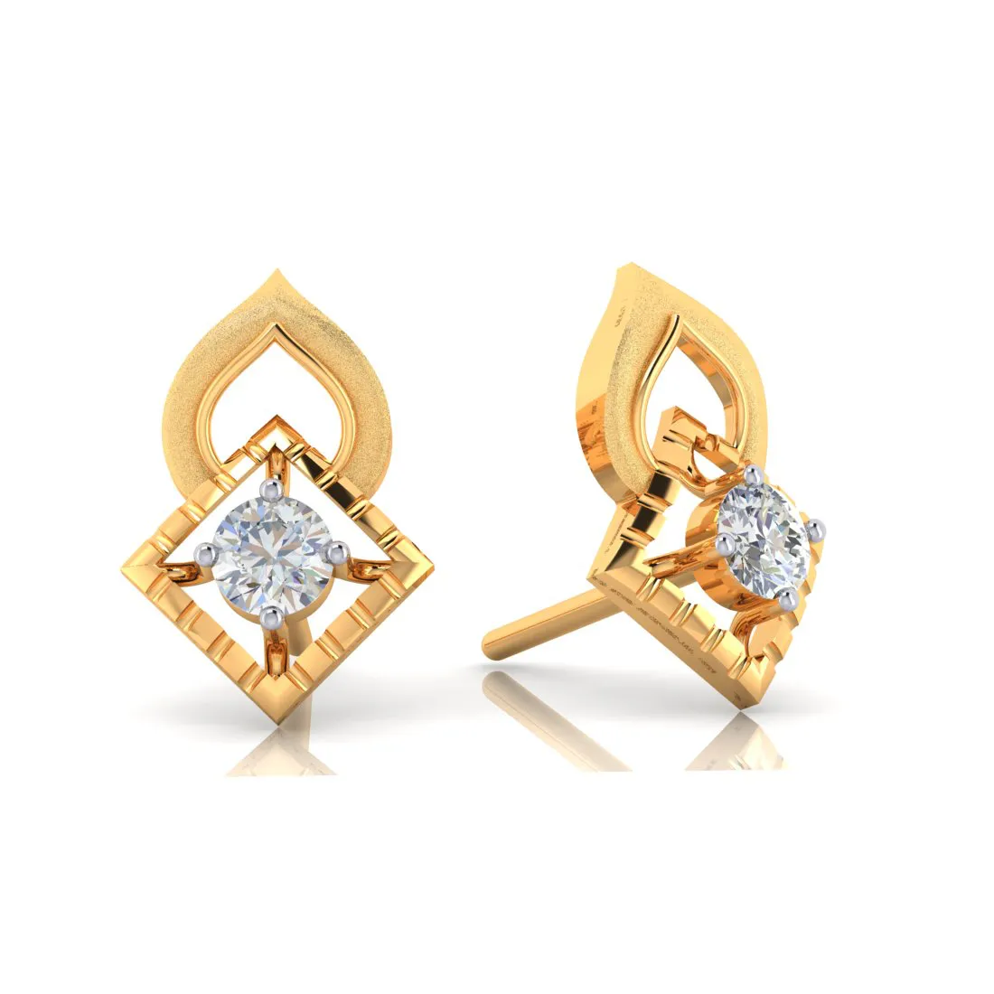 14k American Diamond Shape Gold Earrings With Sparkling American Diamonds