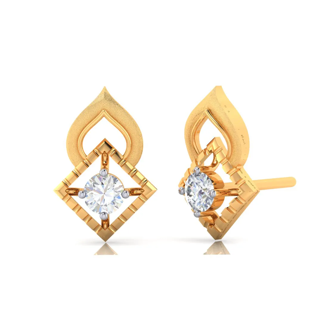 14k American Diamond Shape Gold Earrings With Sparkling American Diamonds