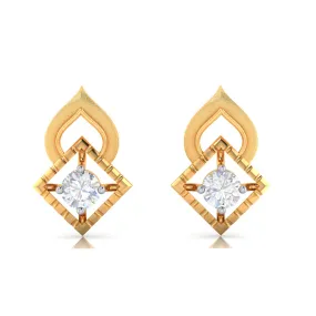 14k American Diamond Shape Gold Earrings With Sparkling American Diamonds