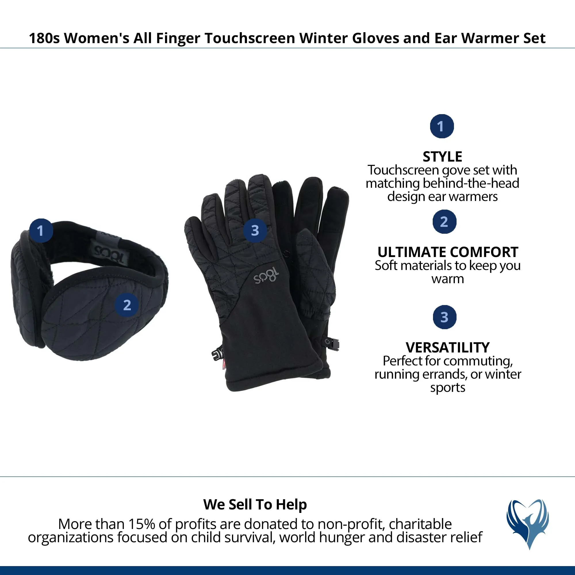 180s Women's All Finger Touchscreen Winter Gloves and Ear Warmer Set