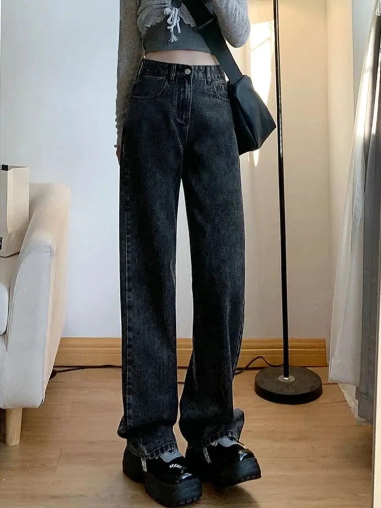 2024 Spring Autumn New Vintage High Waist Pants For Women Korean Fashion Streetwear Straight Casual Baggy Woman Jeans