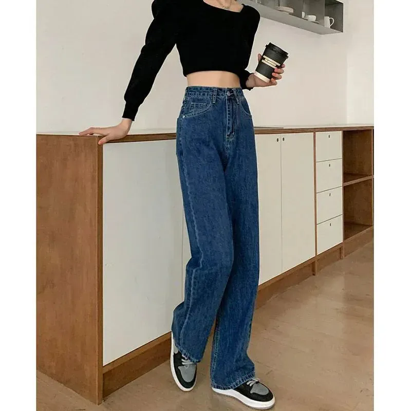 2024 Spring Autumn New Vintage High Waist Pants For Women Korean Fashion Streetwear Straight Casual Baggy Woman Jeans