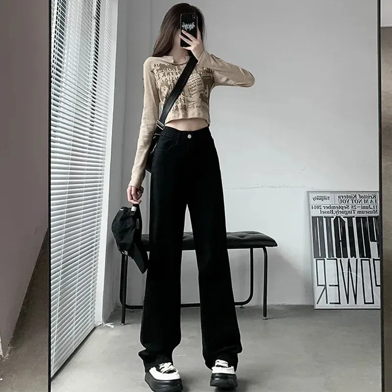 2024 Spring Autumn New Vintage High Waist Pants For Women Korean Fashion Streetwear Straight Casual Baggy Woman Jeans