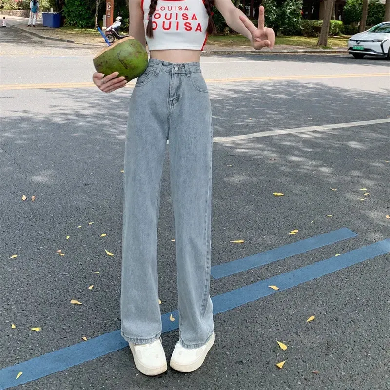 2024 Spring Autumn New Vintage High Waist Pants For Women Korean Fashion Streetwear Straight Casual Baggy Woman Jeans