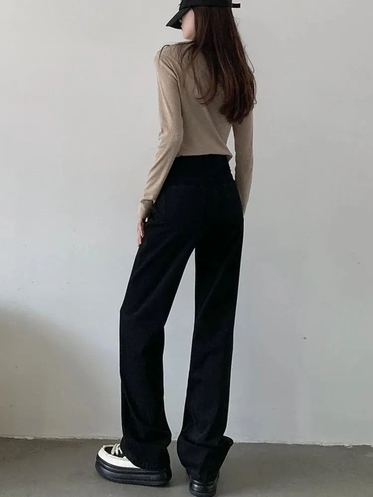 2024 Spring Autumn New Vintage High Waist Pants For Women Korean Fashion Streetwear Straight Casual Baggy Woman Jeans