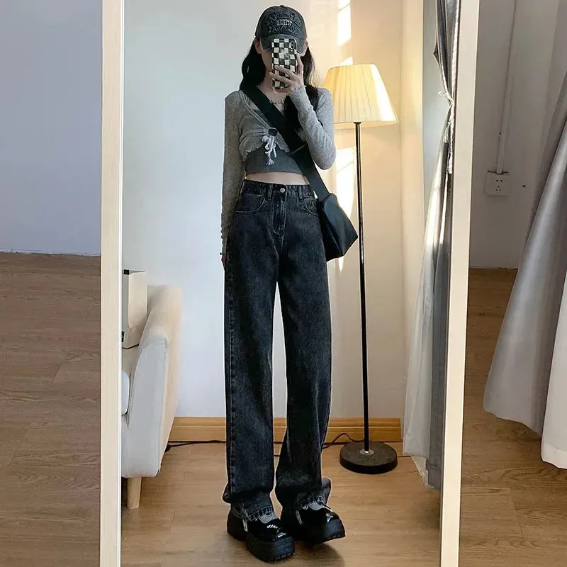 2024 Spring Autumn New Vintage High Waist Pants For Women Korean Fashion Streetwear Straight Casual Baggy Woman Jeans