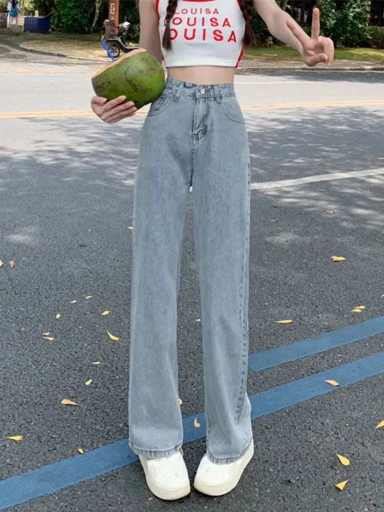 2024 Spring Autumn New Vintage High Waist Pants For Women Korean Fashion Streetwear Straight Casual Baggy Woman Jeans