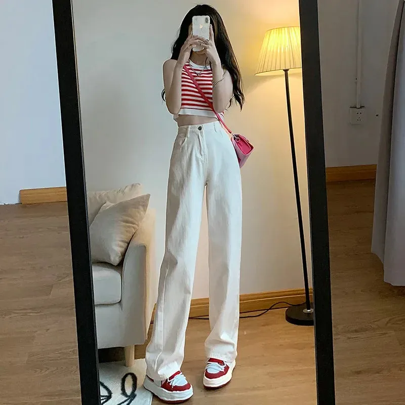 2024 Spring Autumn New Vintage High Waist Pants For Women Korean Fashion Streetwear Straight Casual Baggy Woman Jeans