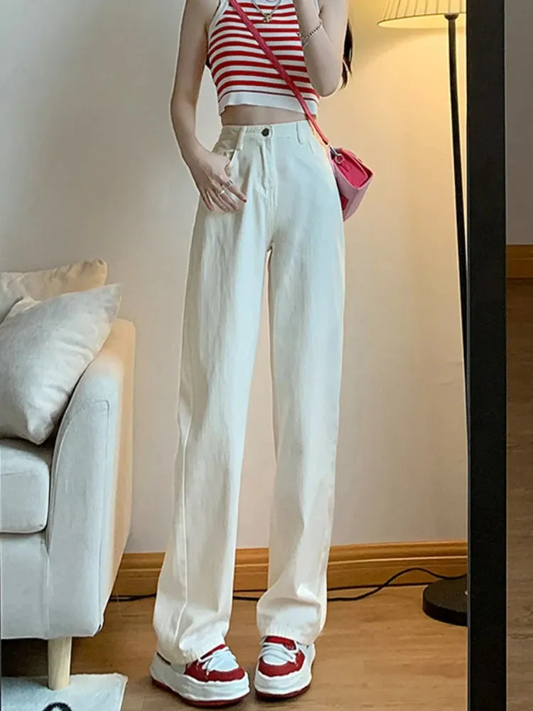 2024 Spring Autumn New Vintage High Waist Pants For Women Korean Fashion Streetwear Straight Casual Baggy Woman Jeans