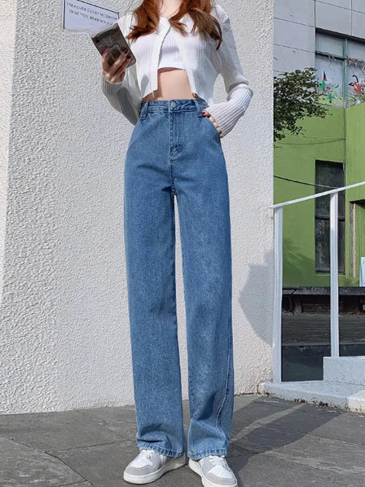 2024 Spring Autumn New Vintage High Waist Pants For Women Korean Fashion Streetwear Straight Casual Baggy Woman Jeans