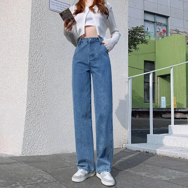 2024 Spring Autumn New Vintage High Waist Pants For Women Korean Fashion Streetwear Straight Casual Baggy Woman Jeans