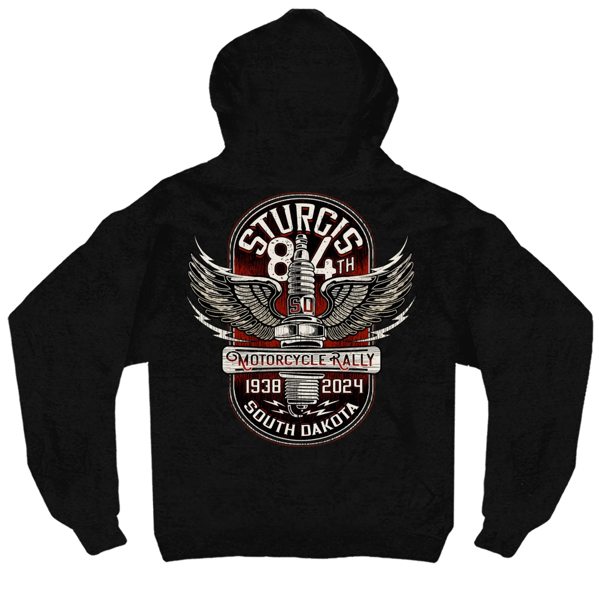 2024 Sturgis Motorcycle Rally Spark Plug Black Pullover Hooded Sweatshirt SPB4103