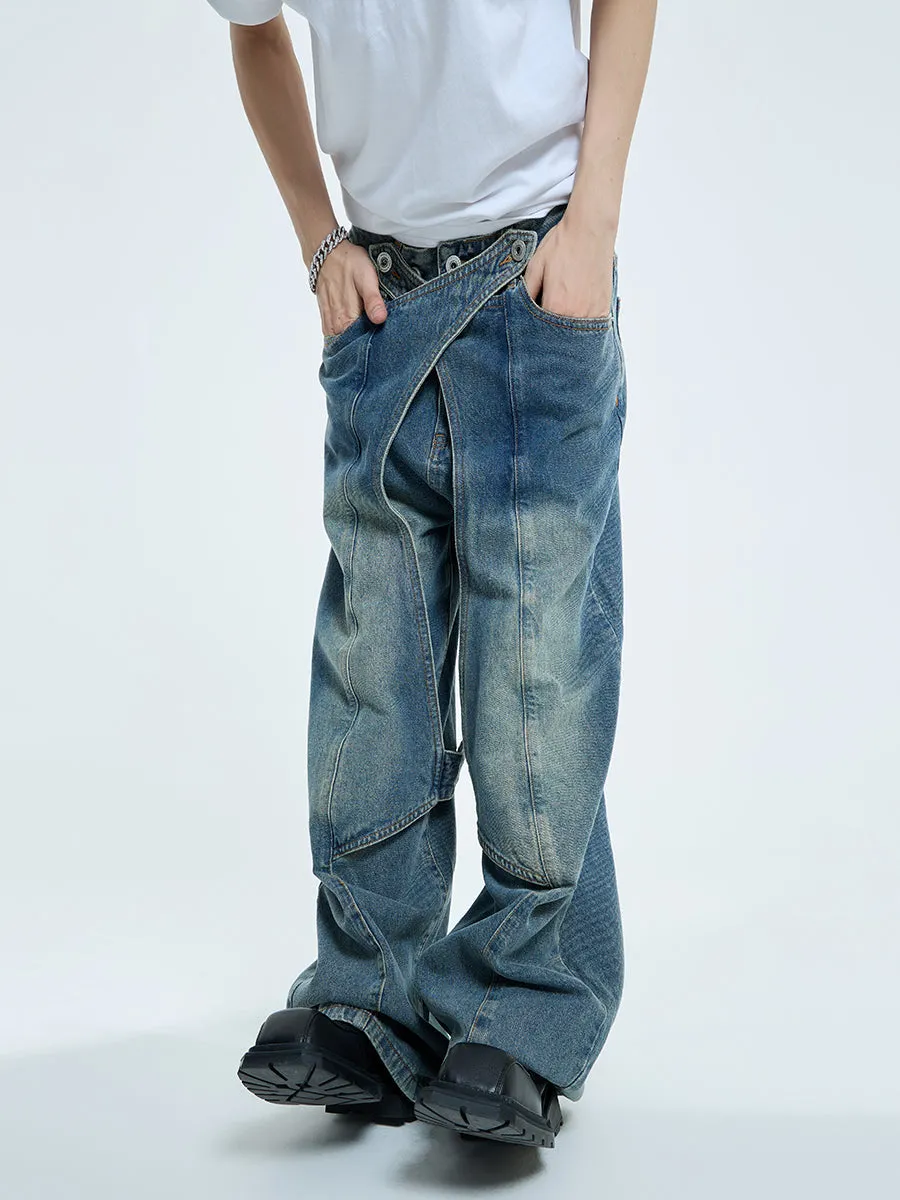 【23s September.】Statement Cross-panel Denim Jeans-L