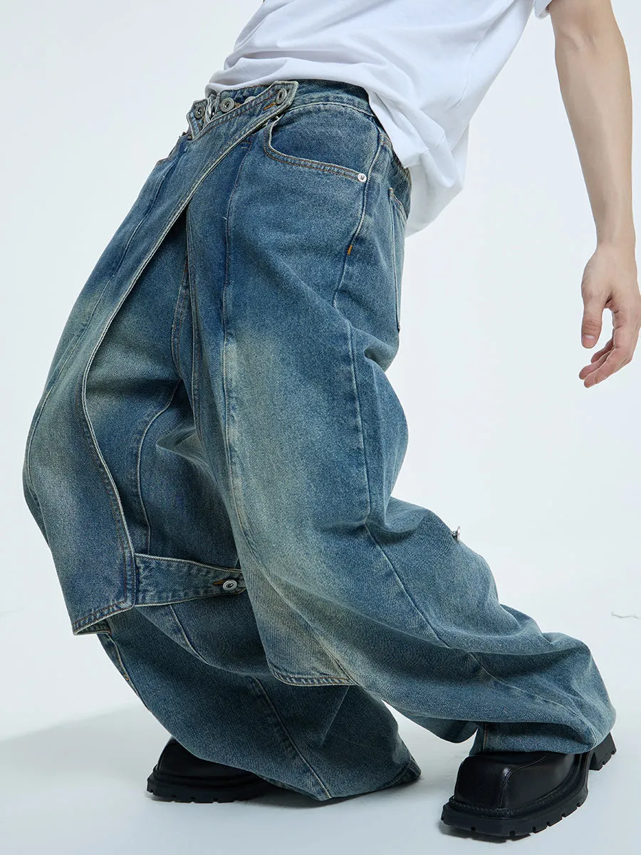 【23s September.】Statement Cross-panel Denim Jeans-L