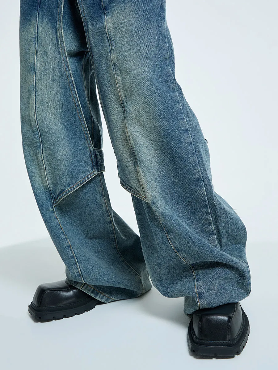 【23s September.】Statement Cross-panel Denim Jeans-L