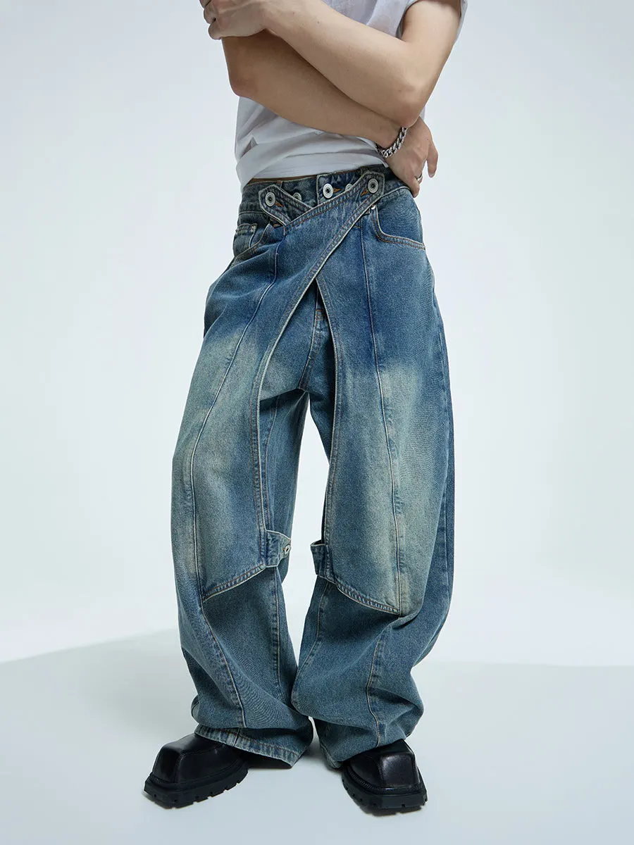 【23s September.】Statement Cross-panel Denim Jeans-L