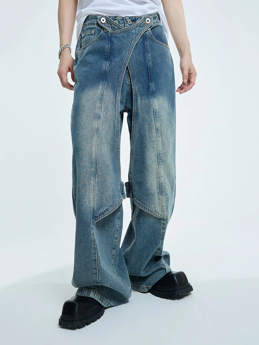 【23s September.】Statement Cross-panel Denim Jeans-L