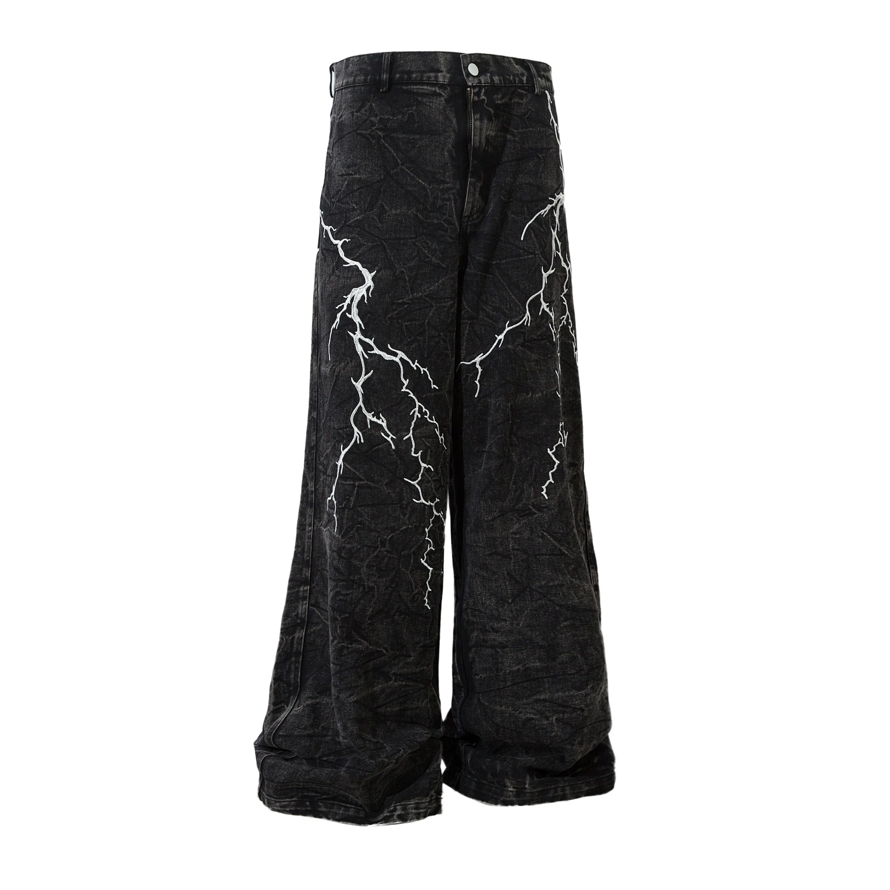 【24s Nov.】Niche Design Embroidered Lightning Loose Jeans