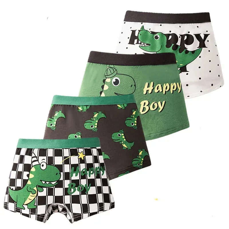 4 Pcs/Set Kids Boys Underwear Cotton Children Boxer Shorts Dinosaur Cartoon Child Panty Breathable Boys Boxers Briefs Trunks