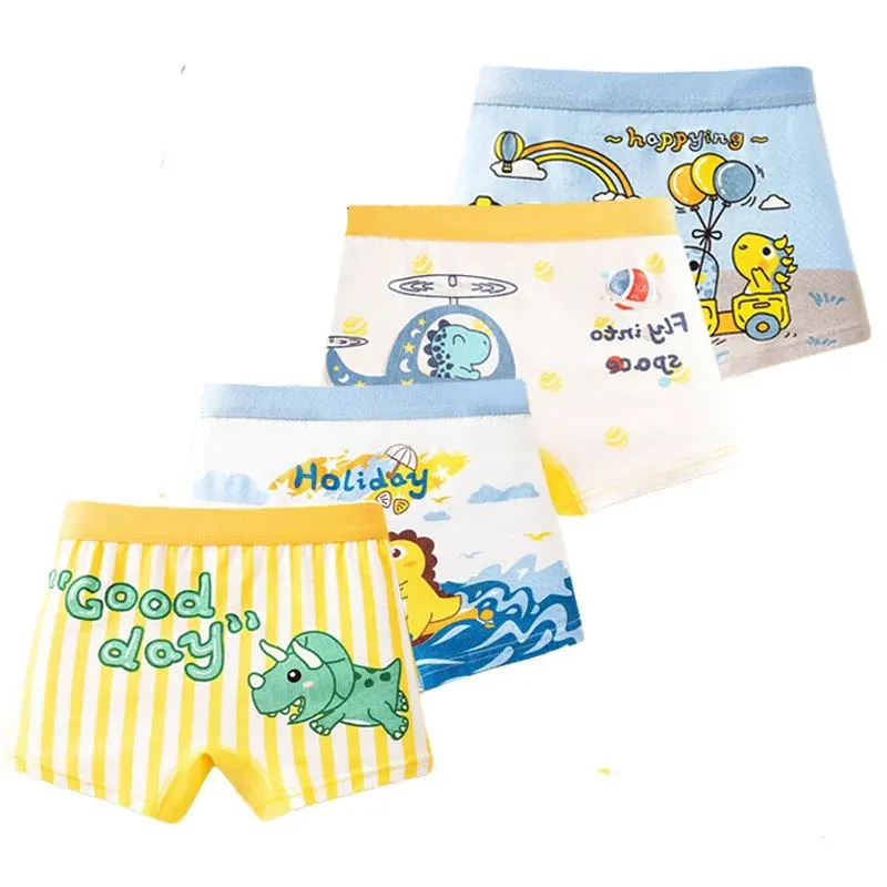 4 Pcs/Set Kids Boys Underwear Cotton Children Boxer Shorts Dinosaur Cartoon Child Panty Breathable Boys Boxers Briefs Trunks