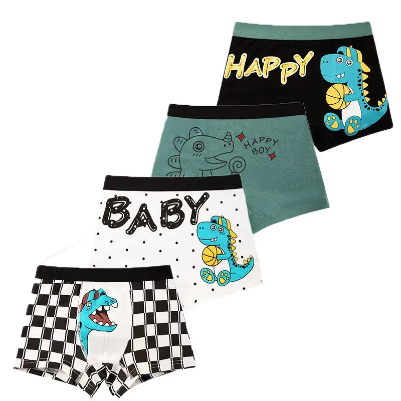 4 Pcs/Set Kids Boys Underwear Cotton Children Boxer Shorts Dinosaur Cartoon Child Panty Breathable Boys Boxers Briefs Trunks