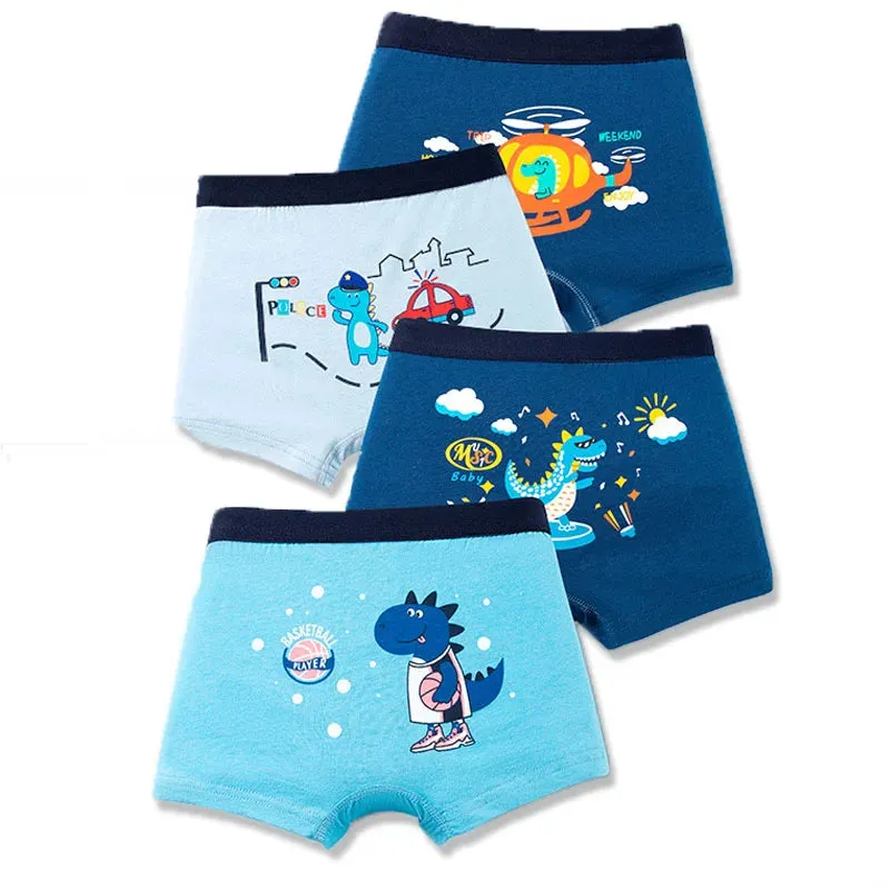 4 Pcs/Set Kids Boys Underwear Cotton Children Boxer Shorts Dinosaur Cartoon Child Panty Breathable Boys Boxers Briefs Trunks