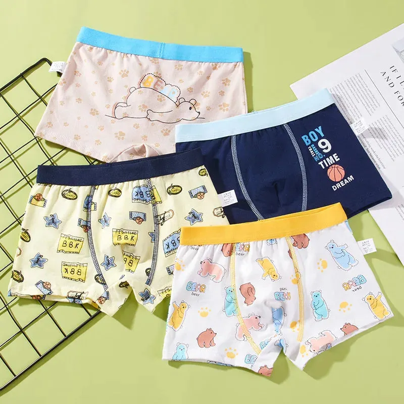 4pcs/Lot Boys Boxer Briefs Kids Cotton Underwear Baby Boy Underpants Teenager Cartoon Print Soft Children Panties 2-14T 2023 New