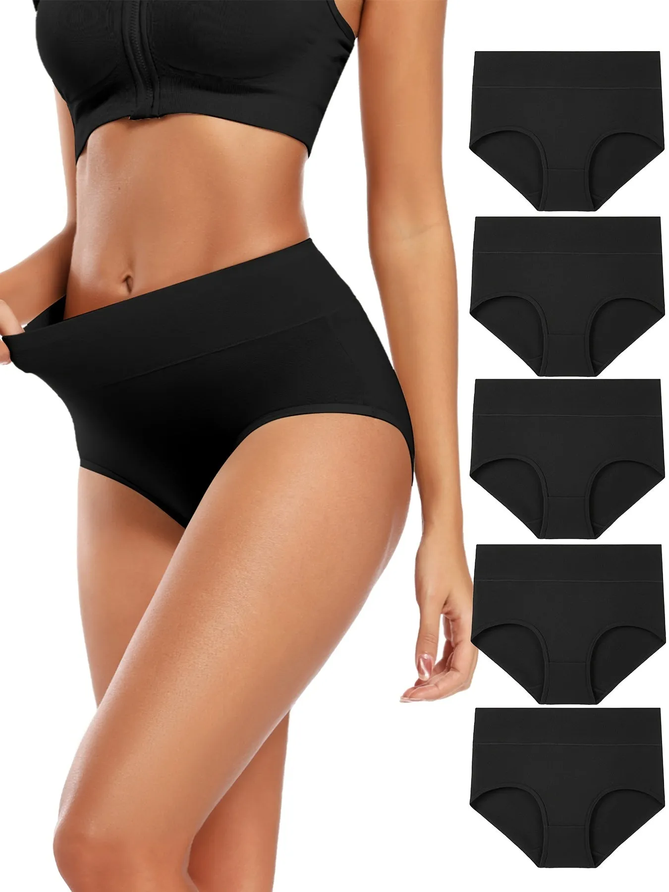 5pcs Seamless Solid Briefs Comfy  Breathable Panties for Women