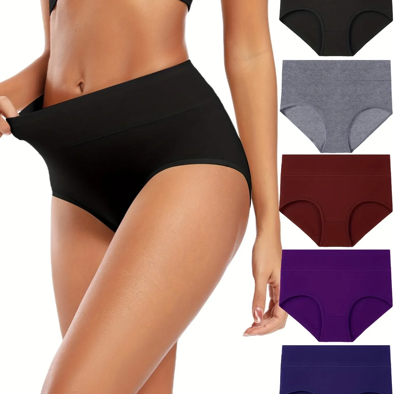 5pcs Seamless Solid Briefs Comfy  Breathable Panties for Women