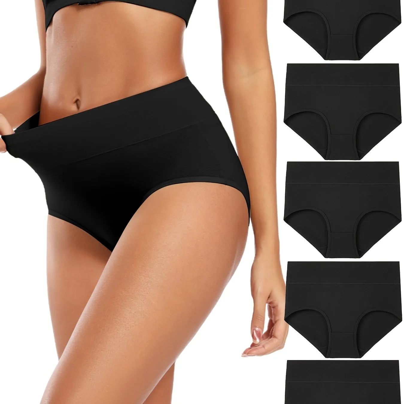 5pcs Seamless Solid Briefs Comfy  Breathable Panties for Women