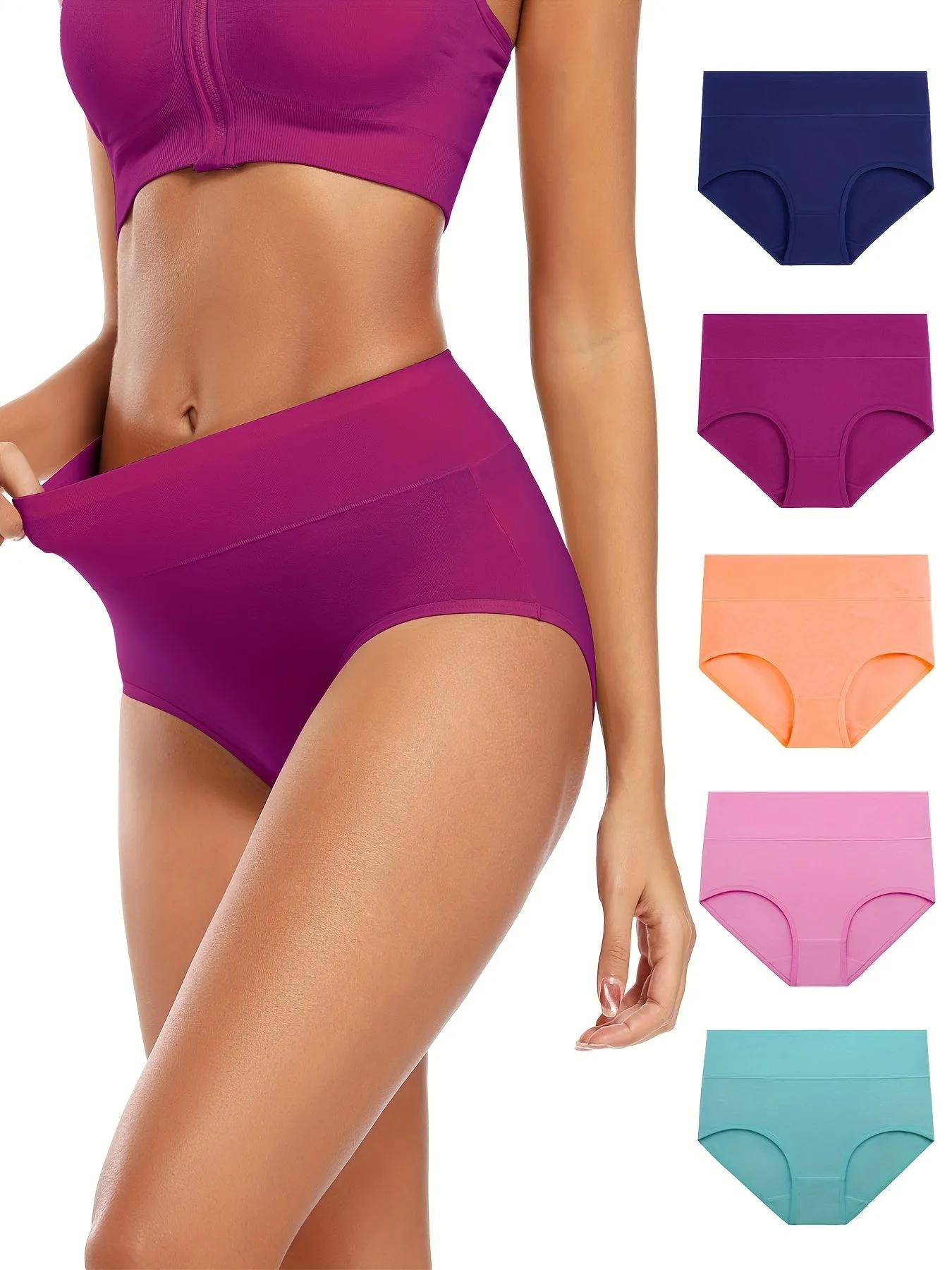 5pcs Seamless Solid Briefs Comfy  Breathable Panties for Women