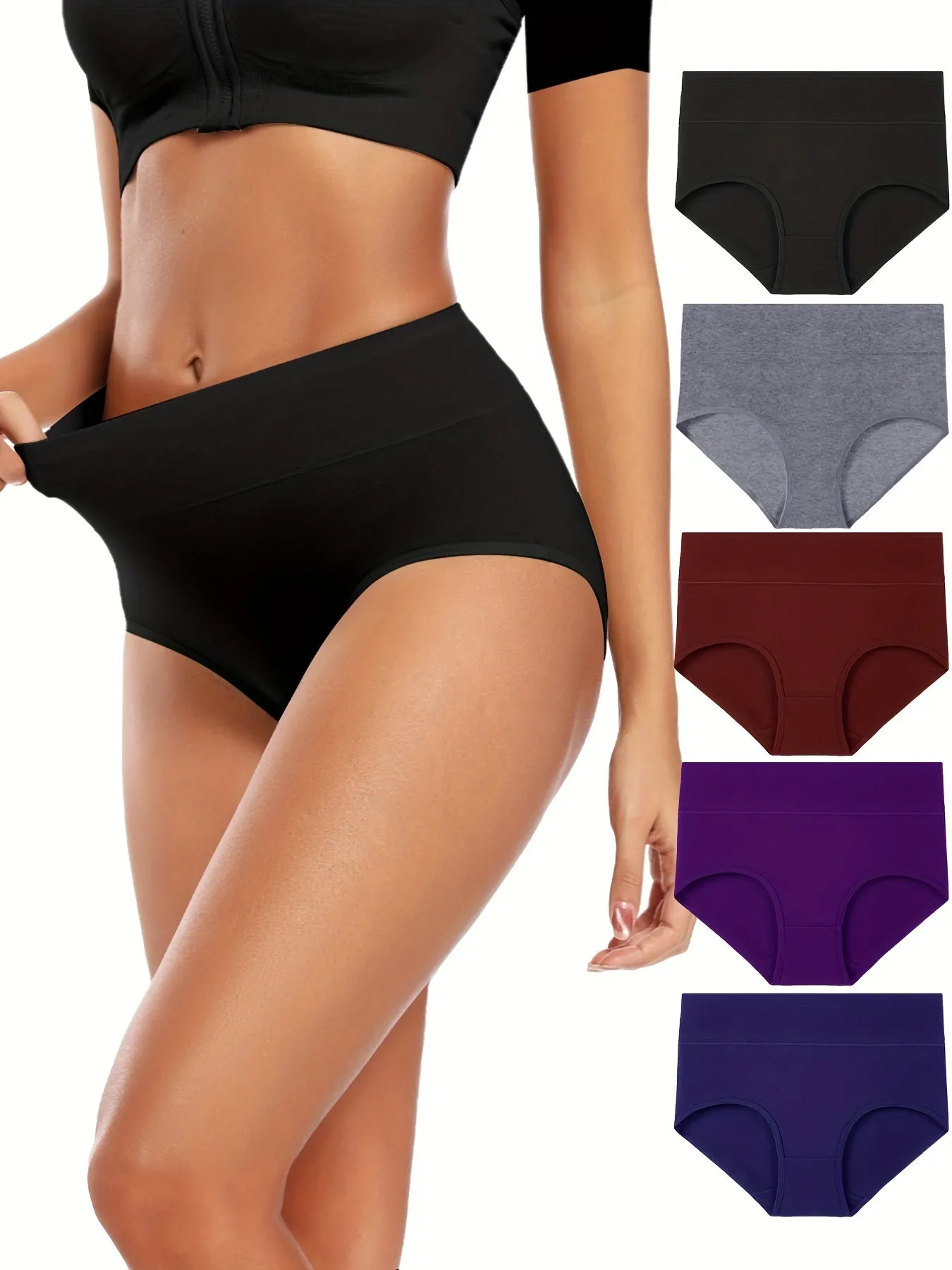 5pcs Seamless Solid Briefs Comfy  Breathable Panties for Women