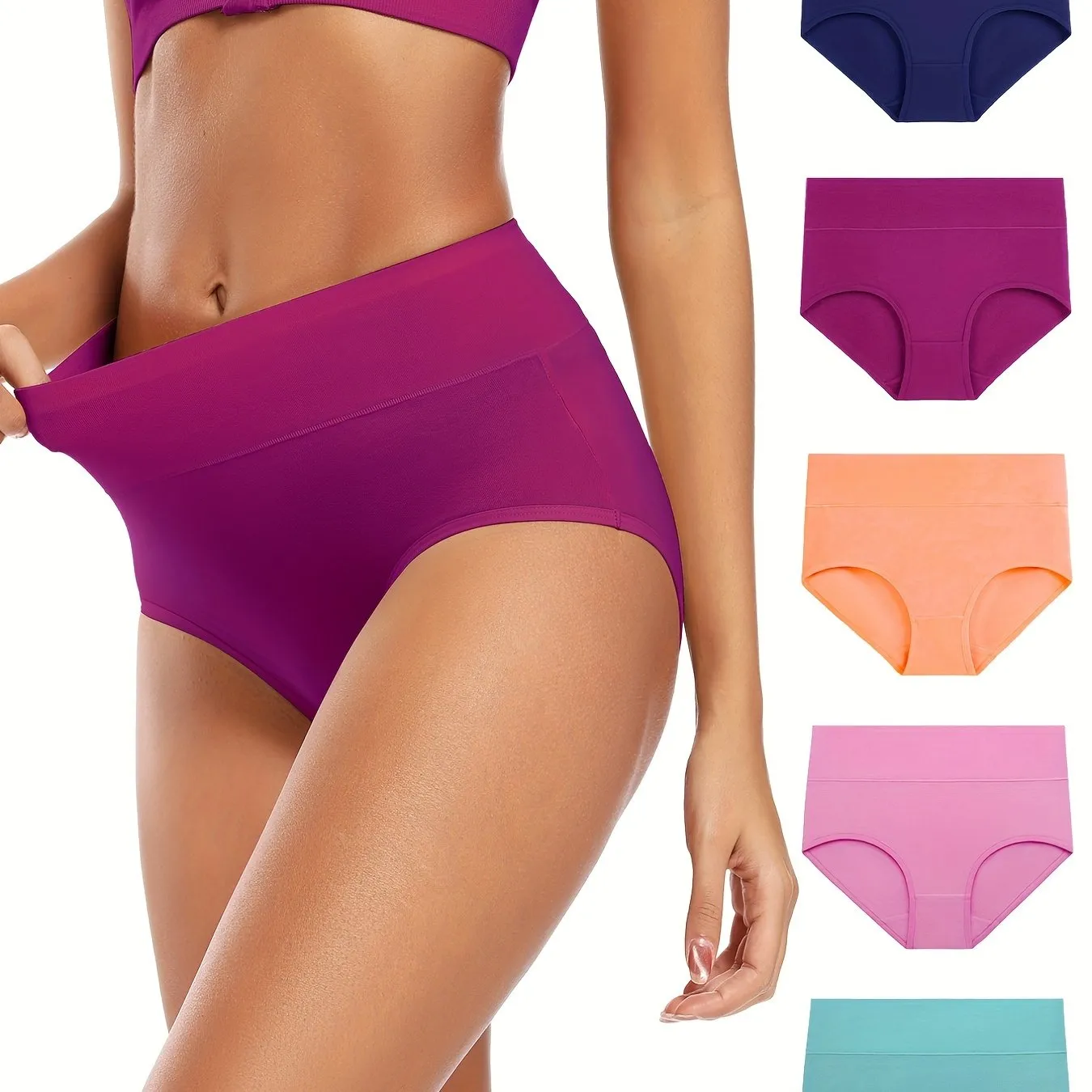 5pcs Seamless Solid Briefs Comfy  Breathable Panties for Women