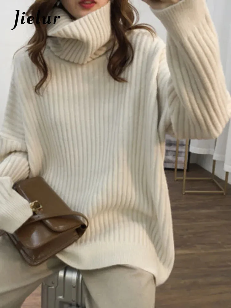 9 Colors Turtleneck Loose Sweater Women Autumn Winter Knitted Top Solid Color Pullovers Long Sleeve Casual Blue Sweaters