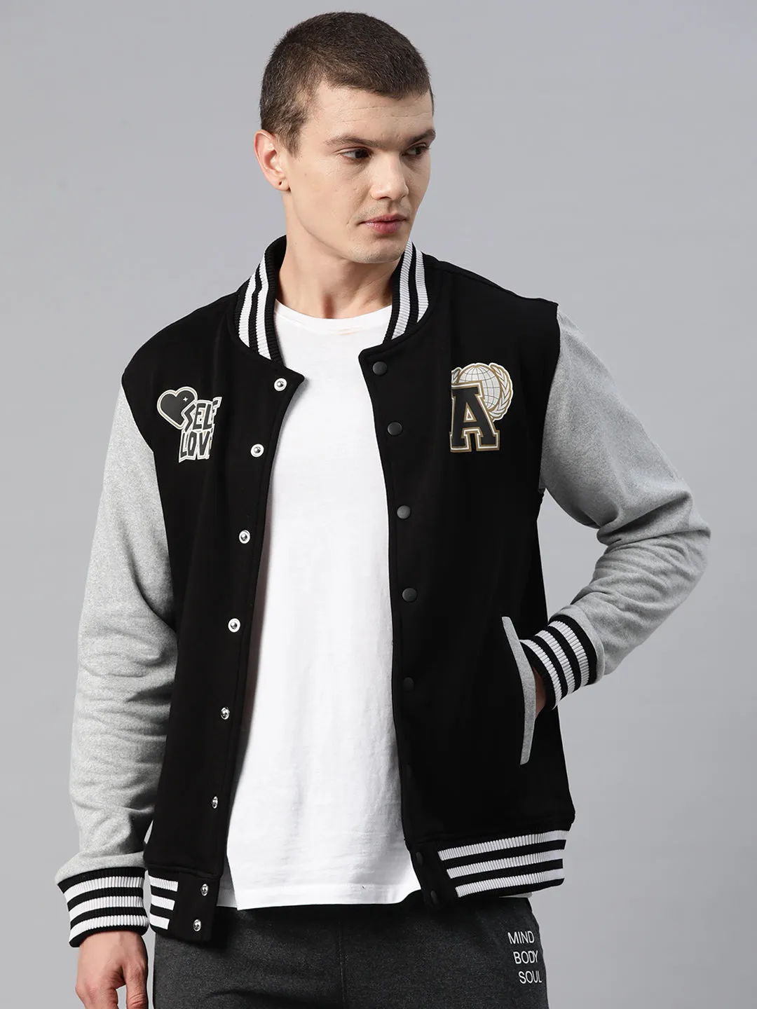 Alcis Men Typography Printed Varsity Jacket