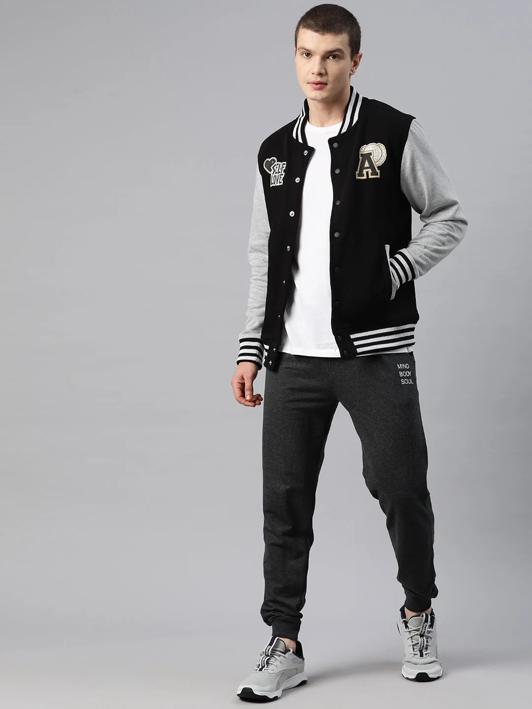 Alcis Men Typography Printed Varsity Jacket