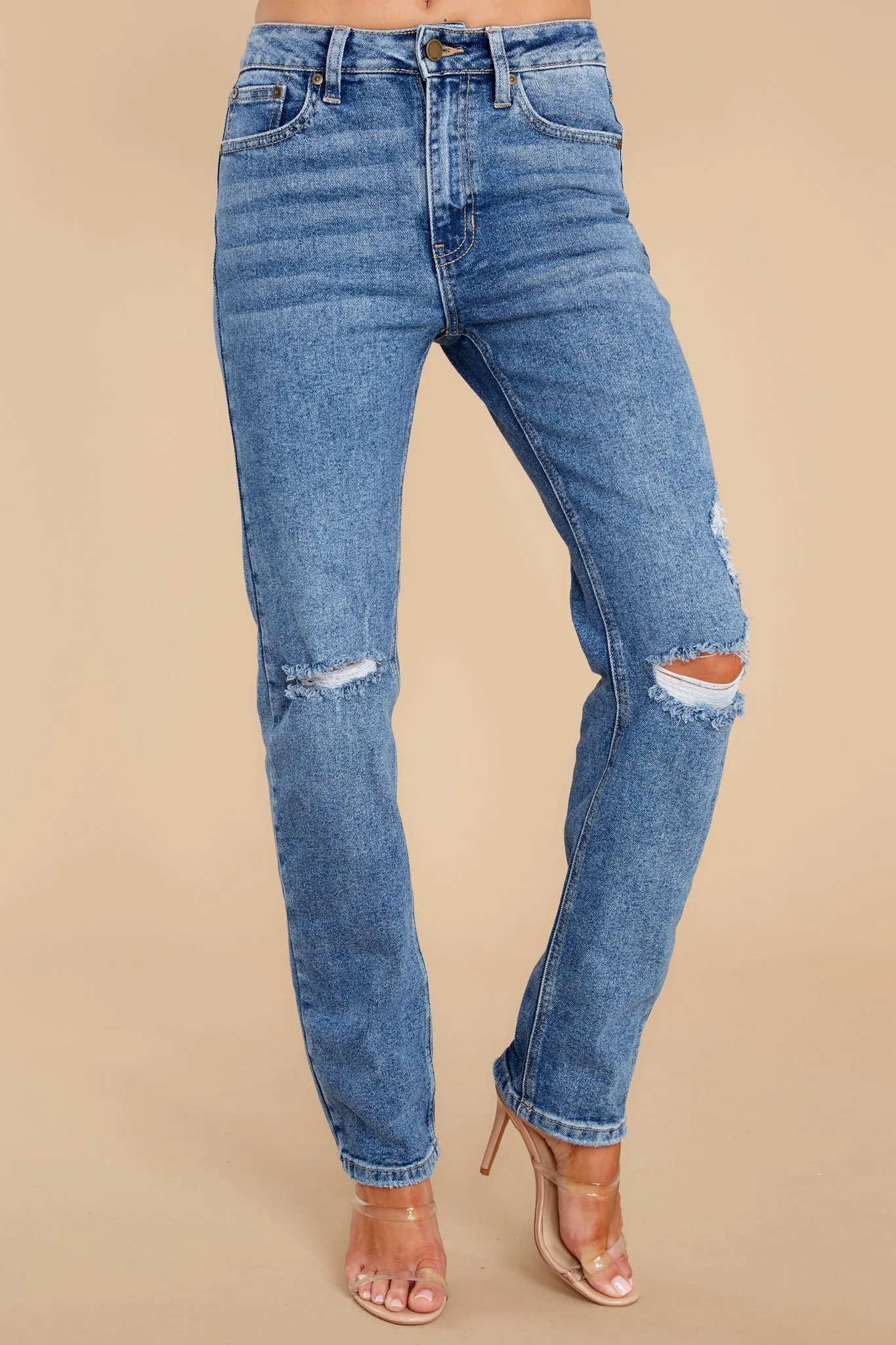 All The Rage Medium Wash Distressed Straight Jeans