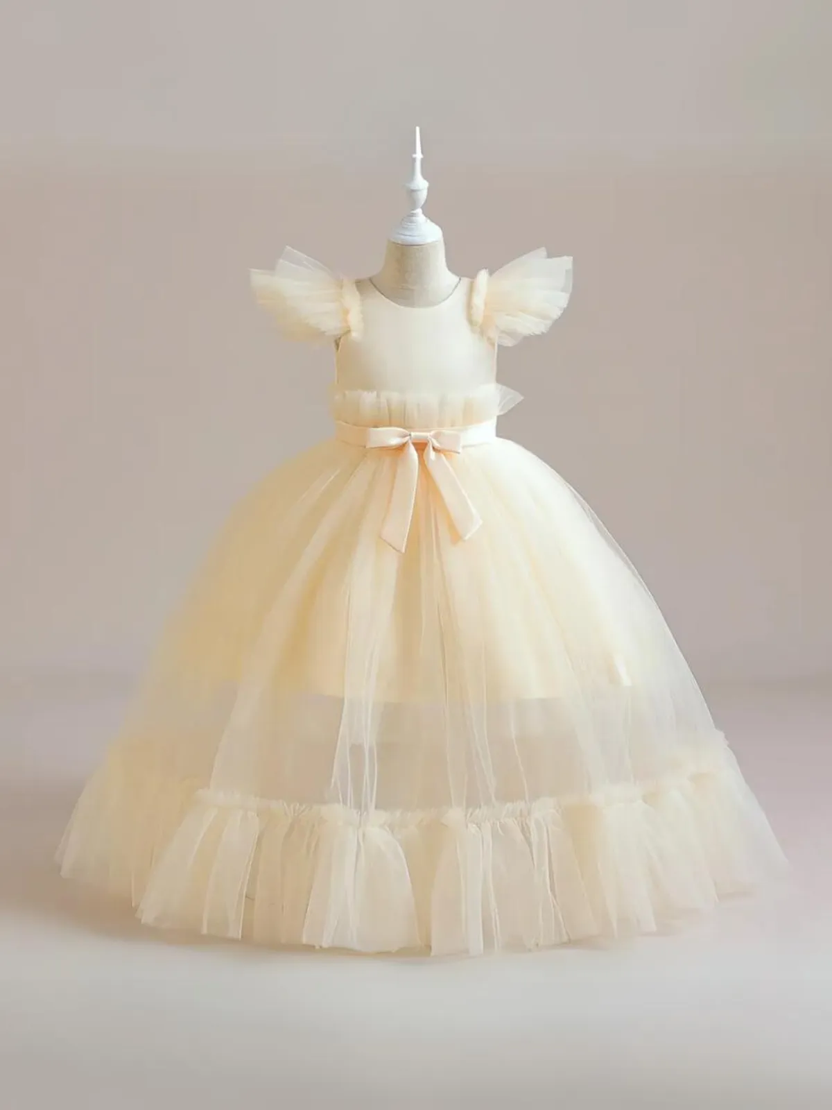 All Things Pretty Flutter Sleeve Tulle Overlay Dress