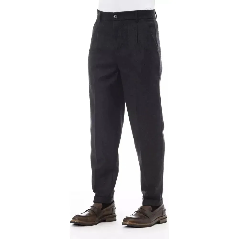 Alpha Studio Gray Wool Men Pant