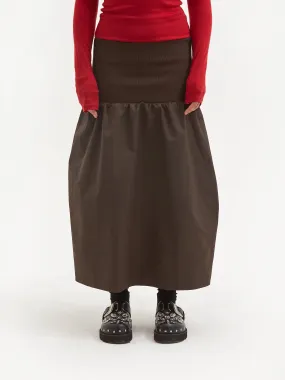 AMOMENTO Nylon Shirring Flared Skirt - Brown