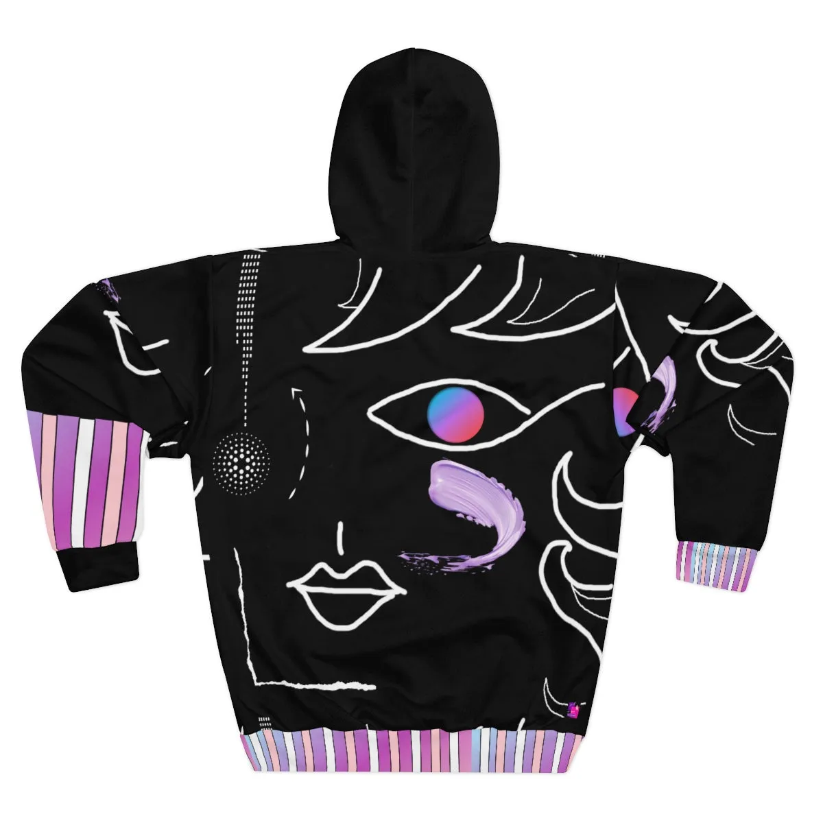 AOP Unisex Pullover Hoodie FACE DOODLES & CANDY STRIPES