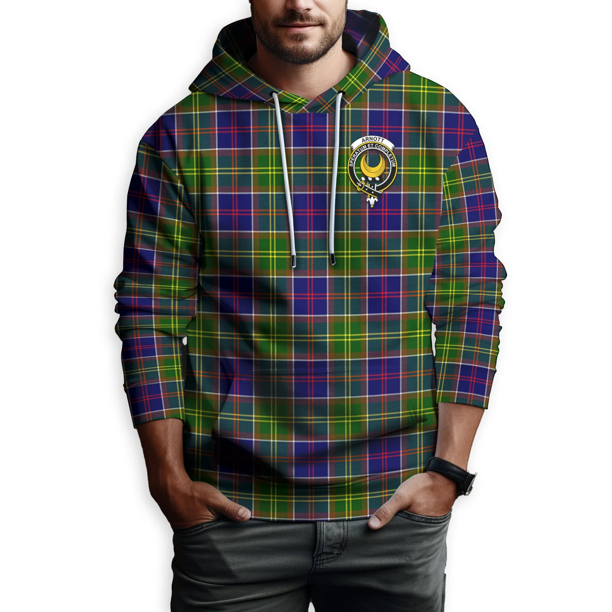 Arnott Tartan Hoodie with Family Crest