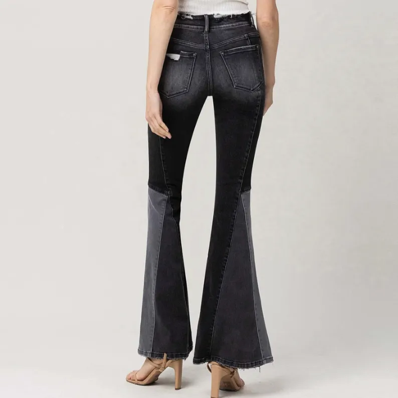 Aurora Black High Rise Flare Panel Jean