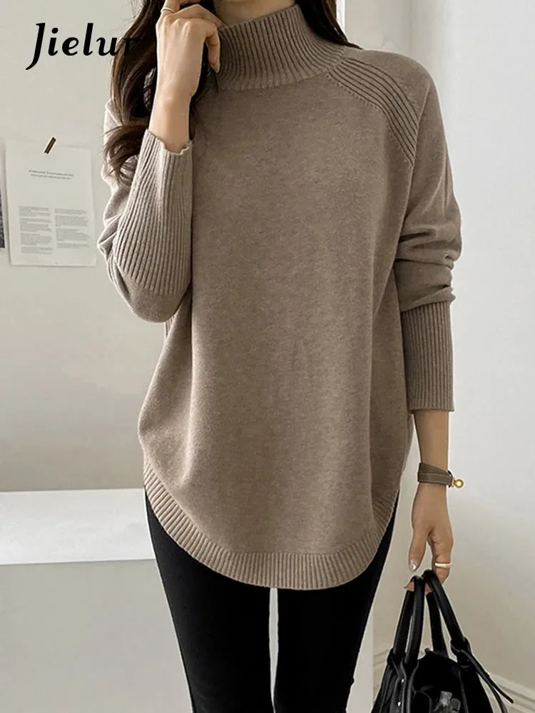 Autumn Winter Irregular Women's Turtleneck Sweater Korean New Casual Loose Sweaters Long Sleeve Knitted Pullover Female