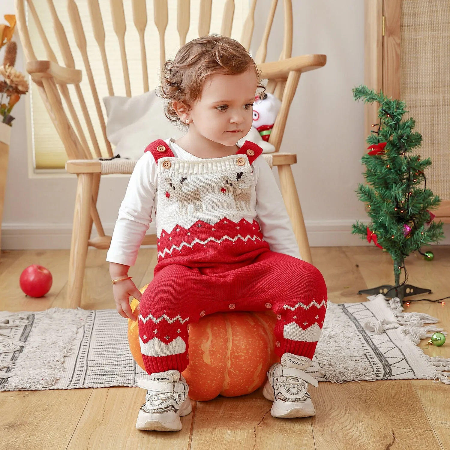 Baby Boys Autumn And Winter Christmas Elk Design Suspender Jumpsuit Wholesale Baby Rompers