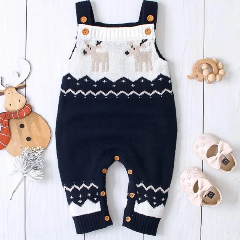 Baby Boys Autumn And Winter Christmas Elk Design Suspender Jumpsuit Wholesale Baby Rompers