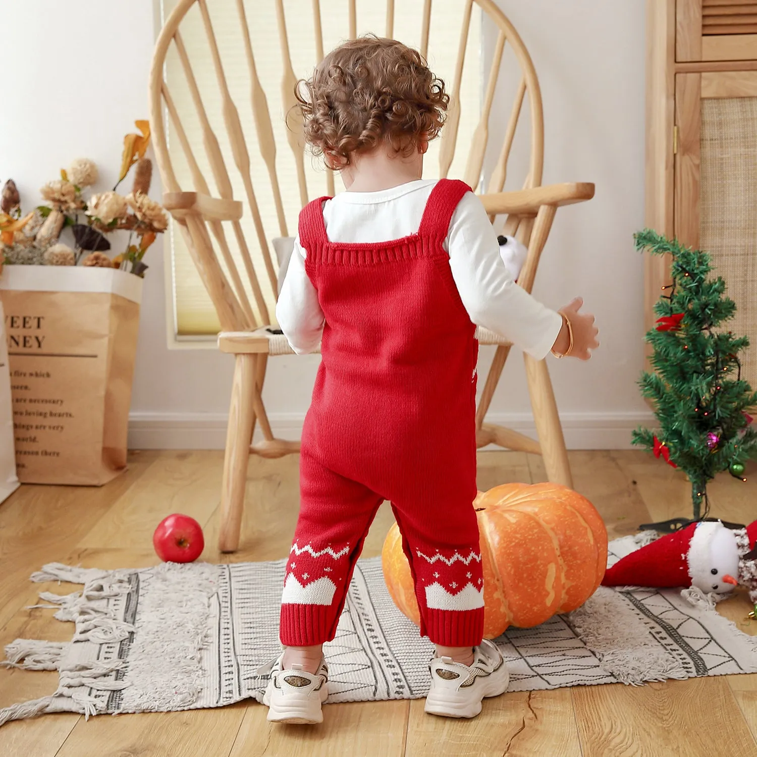 Baby Boys Autumn And Winter Christmas Elk Design Suspender Jumpsuit Wholesale Baby Rompers