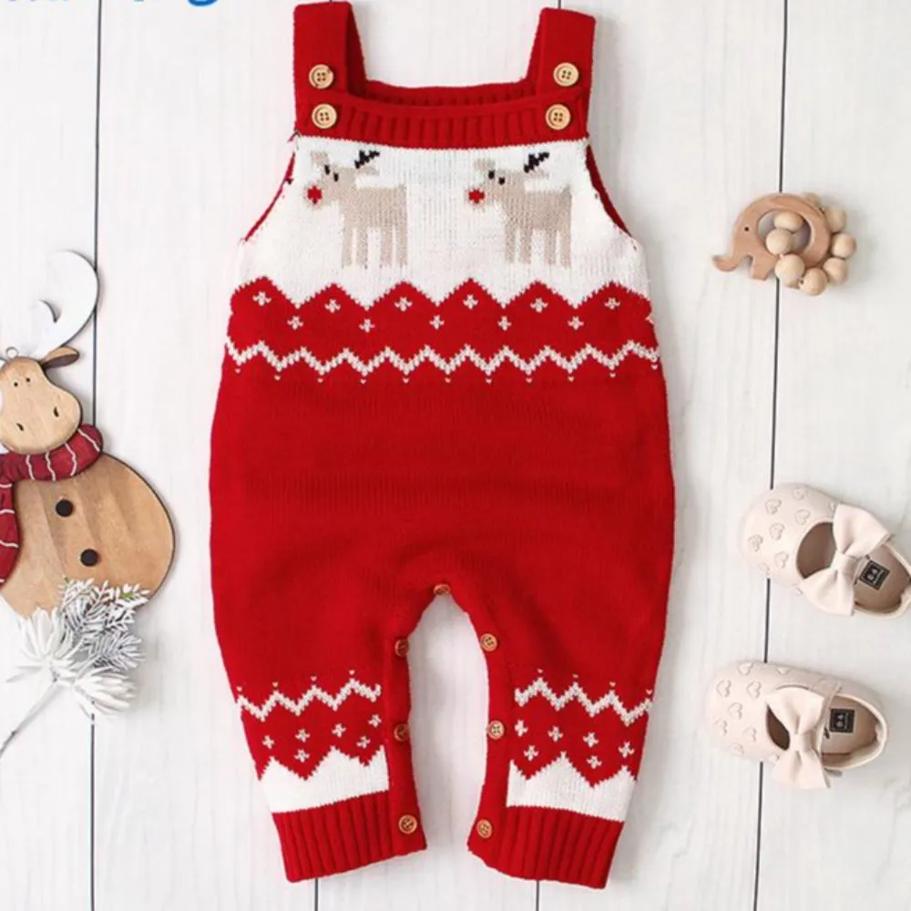 Baby Boys Autumn And Winter Christmas Elk Design Suspender Jumpsuit Wholesale Baby Rompers