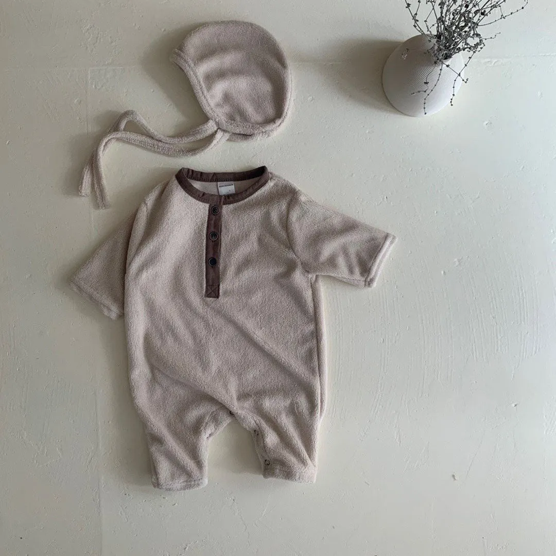 Baby Button Fleece Jumpsuit  (0-24m) - 2 Colors